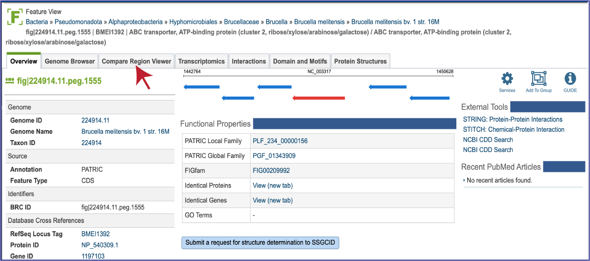 Compare Region View tab on the Feature Landing page