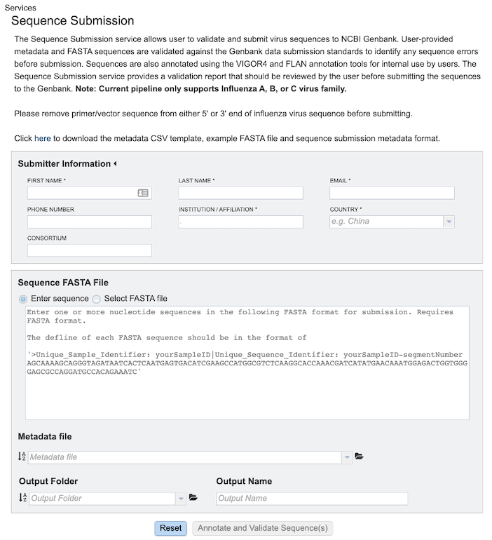 Sequence Submission Input Form