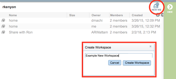 Create Workspace Button