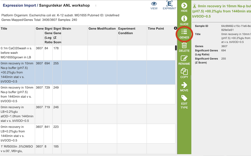 Expression Import Conditions Table