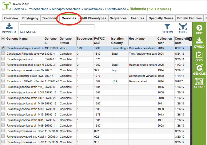 Genomes Table