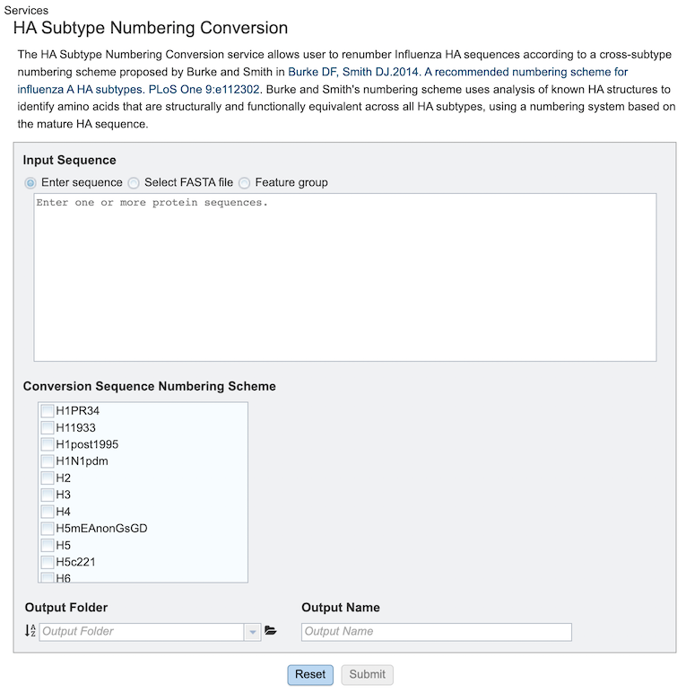 HA Subtype Numbering Conversion Input Form