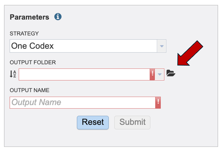 An image of the output directory submission box.