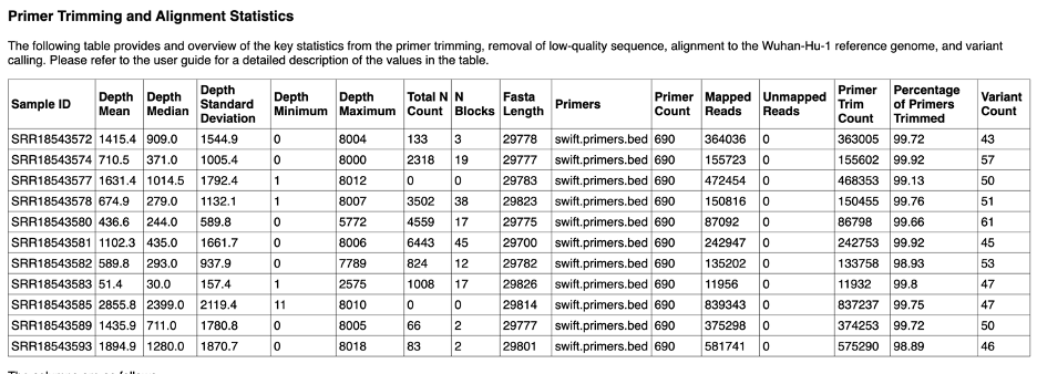 An image of the stats table in the report.
