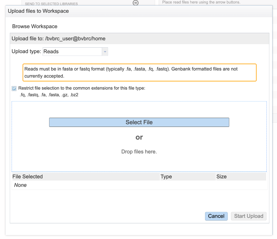 An image of the file upload space