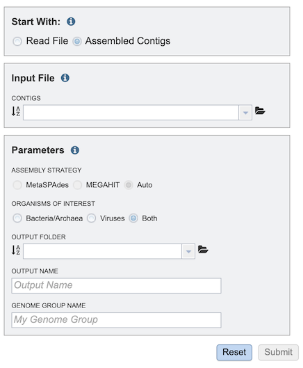 Metagenomic Binning Input Form