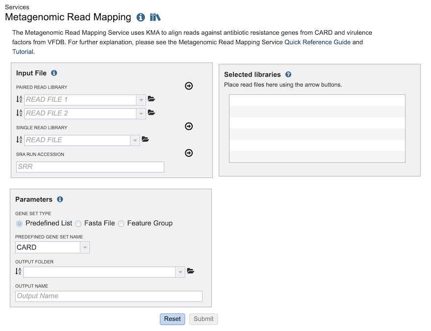 Metagenomic Read Mapping Service Input Form