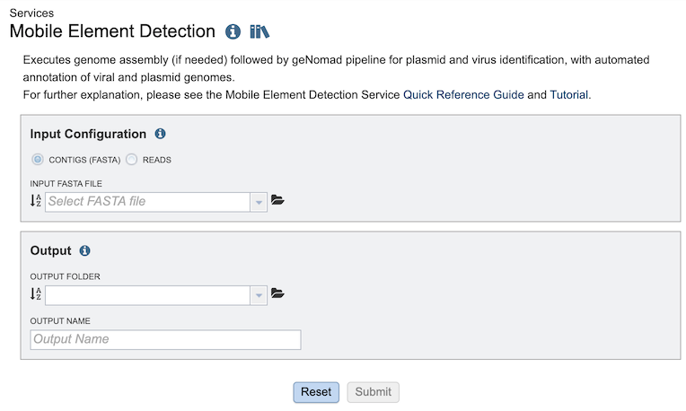 Mobile Element Detection Service Input Form