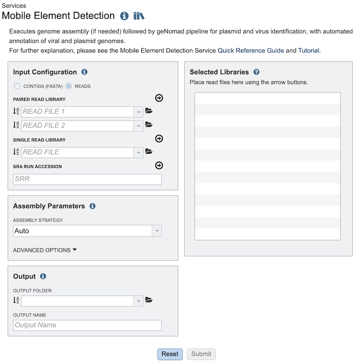Mobile Element Detection Service Input Form - Reads option