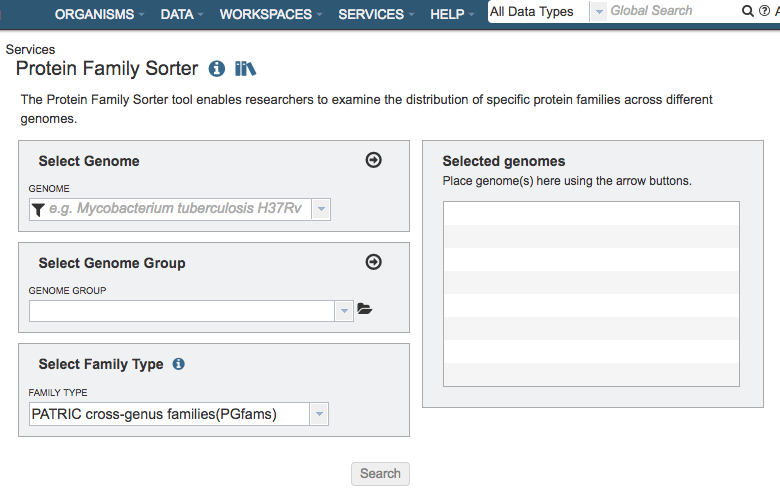 Protein Family Sorter Service Input Form