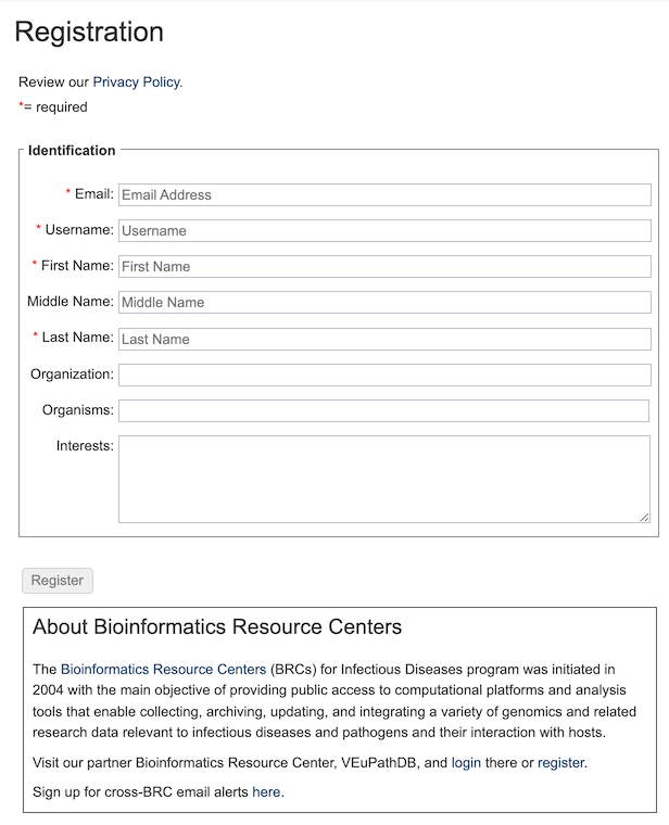 User Registration Dialog Box