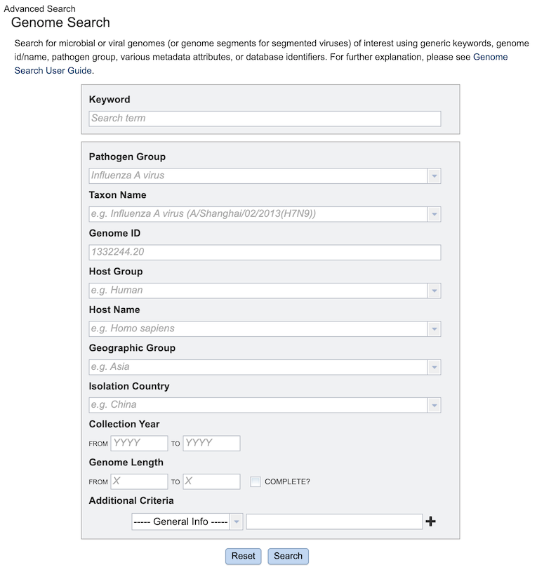 Genome Search Input Form