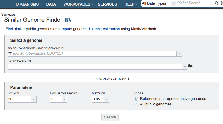 Similar Genome Finder Input Form