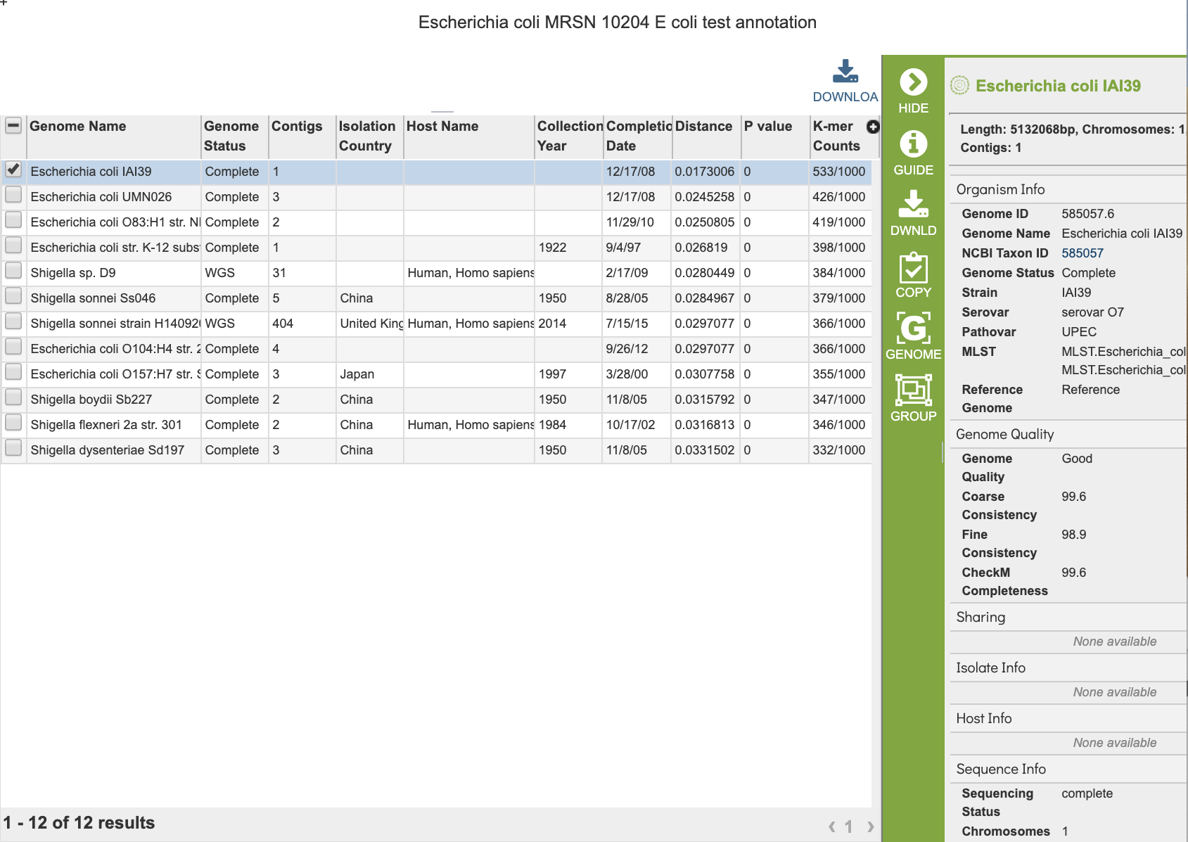 Similar Genome Finder Service Results