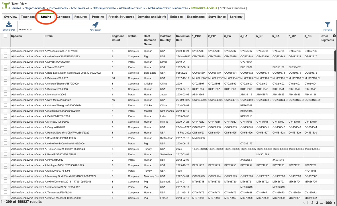 Strains Table