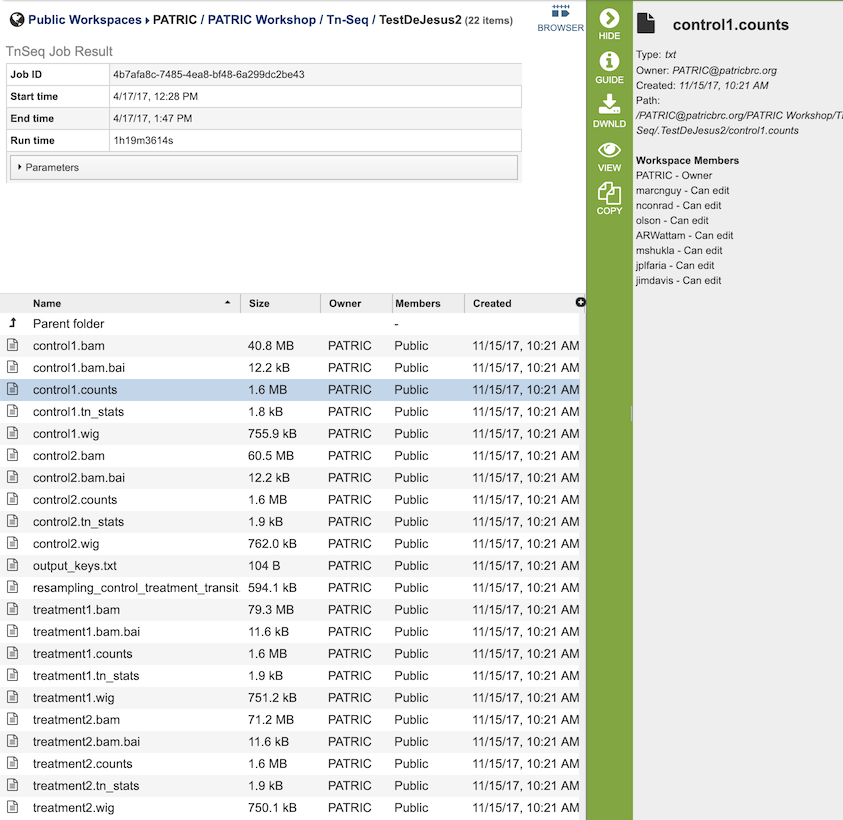 Tn-Seq Analysis Service Output Files